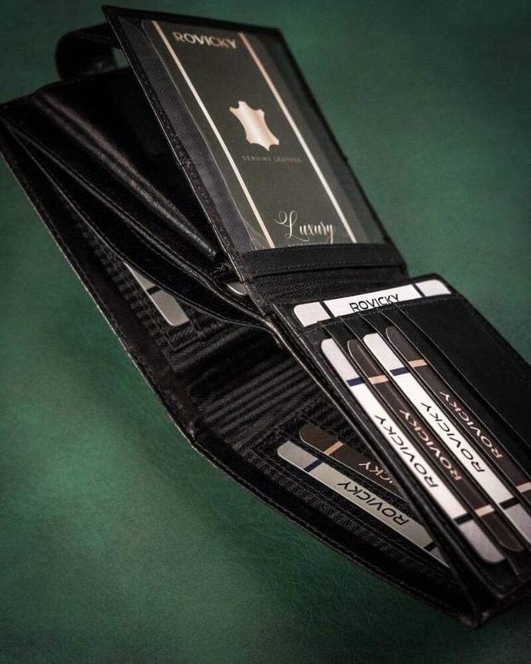 Portfel, czarny, skórzany, RFID, Rovicky