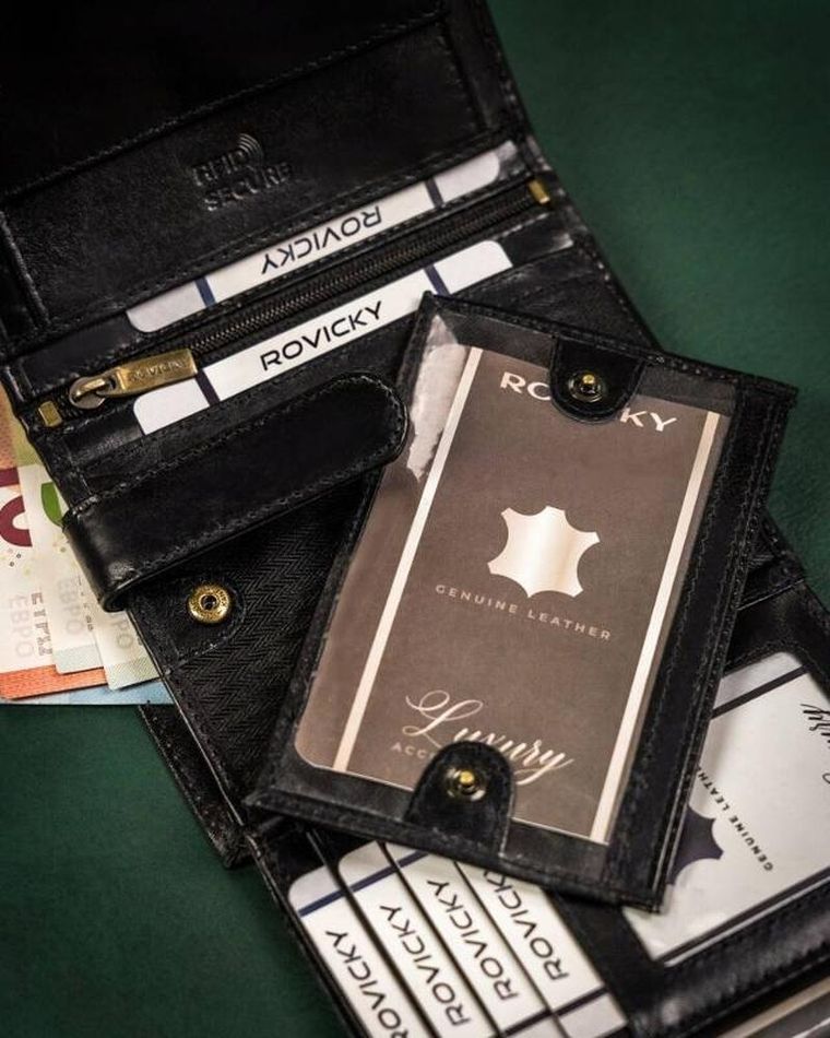 Portfel, czarny, skórzany, RFID, Rovicky