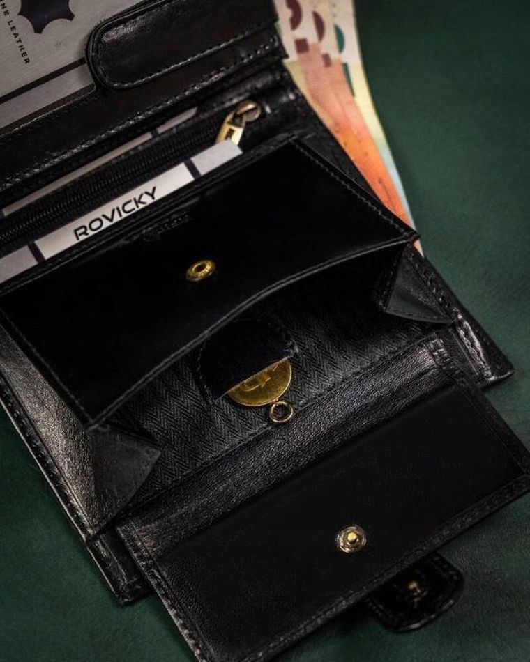 Portfel, czarny, skórzany, RFID, Rovicky