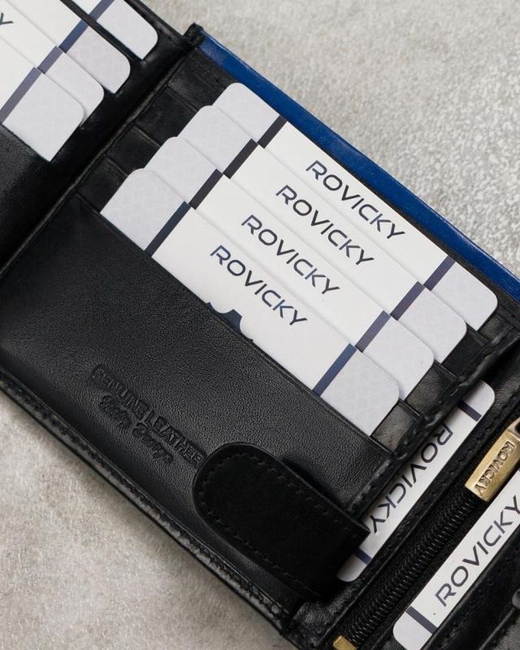 Portfel, czarny, skórzany, RFID, Rovicky