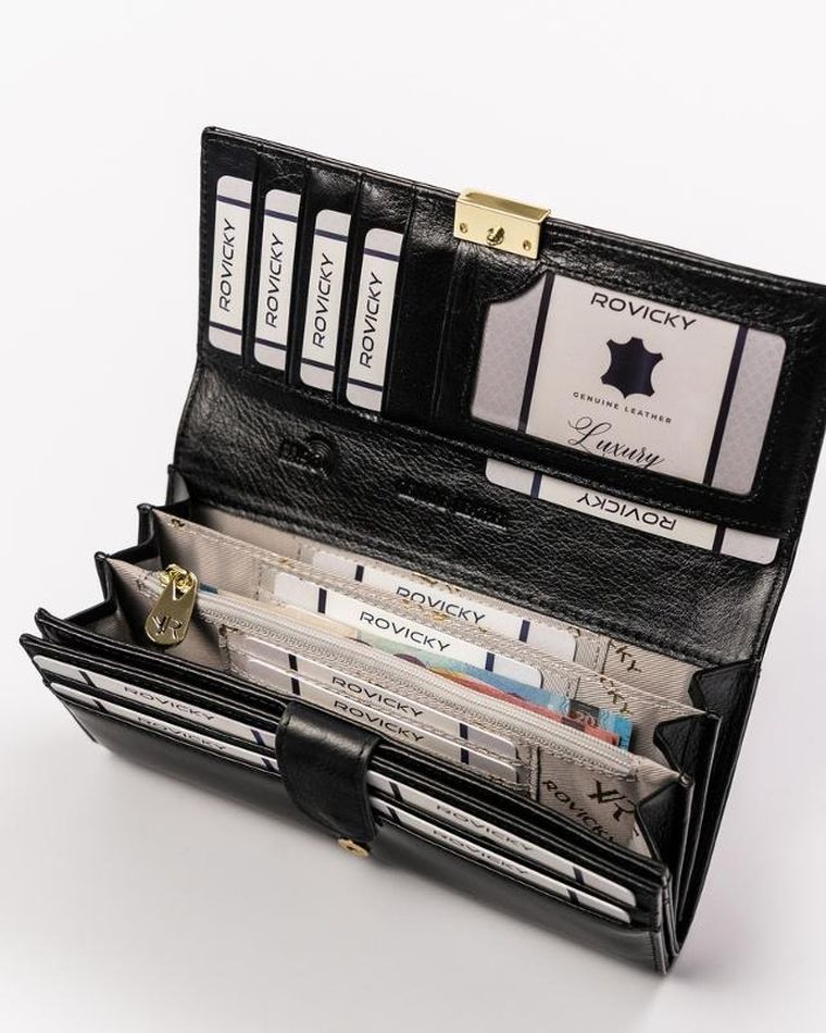 Portfel, czarny, skórzany, Rovicky