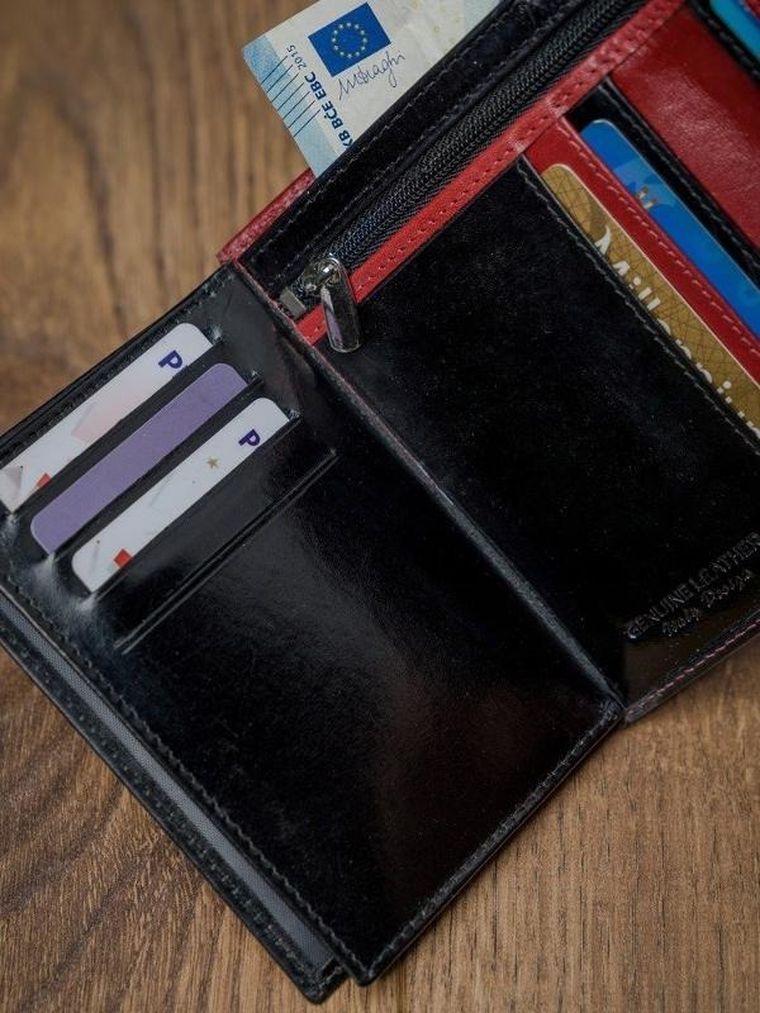 Portfel, czerwono-czarny, skórzany, RFID, Rovicky