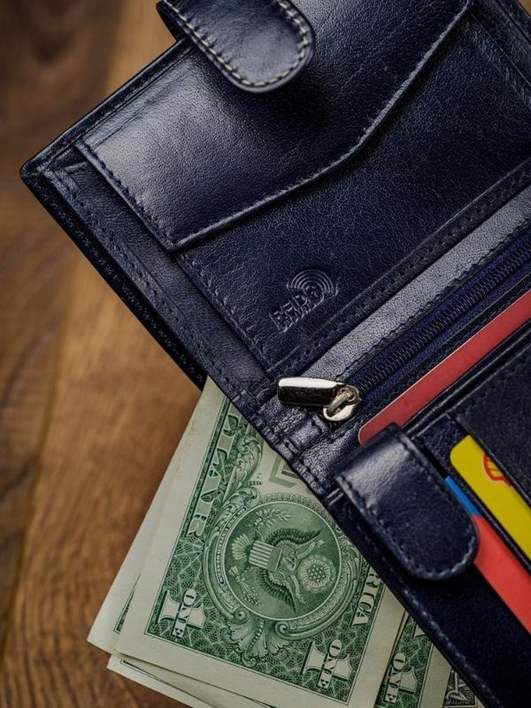 Portfel, czerwono-granatowy, skórzany, RFID, Rovicky