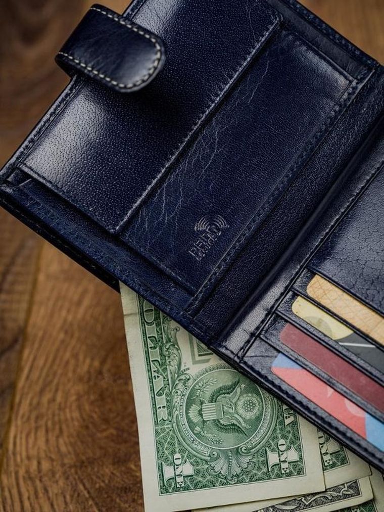 Portfel, czerwono-granatowy, skórzany, RFID, Rovicky