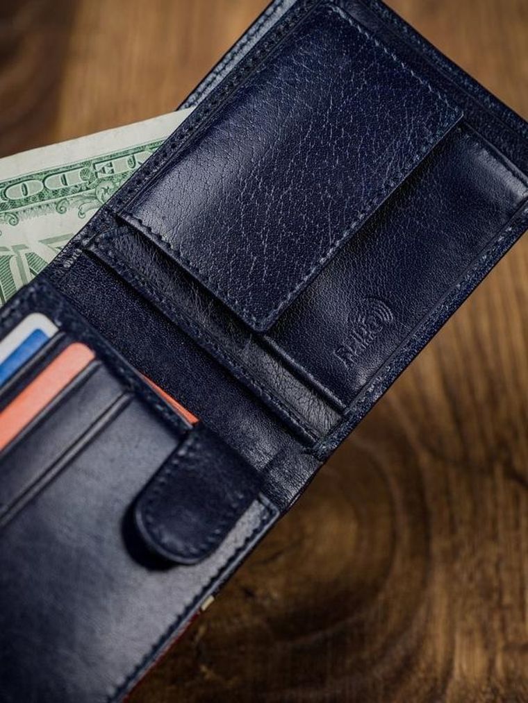 Portfel, czerwono-granatowy, skórzany, RFID, Rovicky