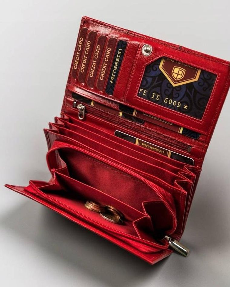 Portfel, czerwony, skórzany, Peterson