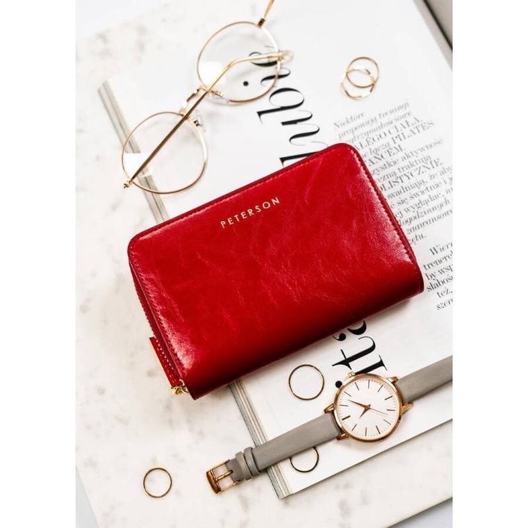 Portfel, czerwony, skórzany, Peterson