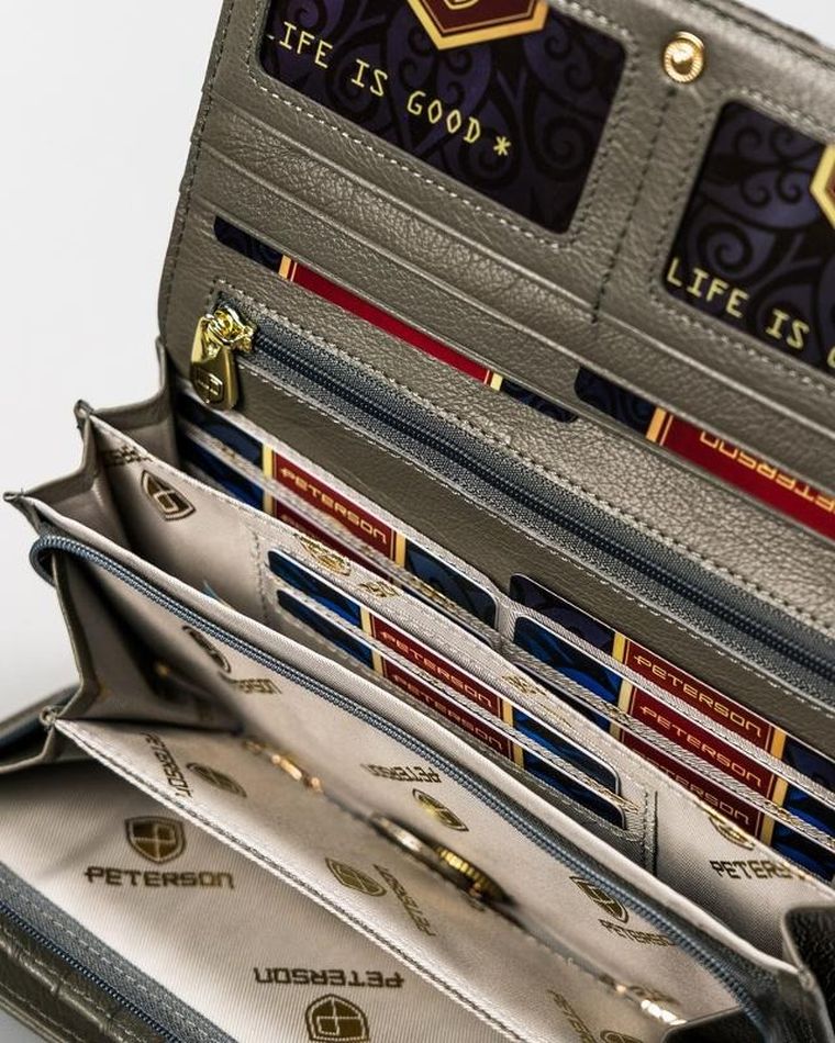 Portfel, szary, skórzany, Peterson