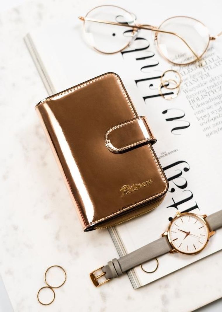 Portfel, złoty, skórzany, Peterson