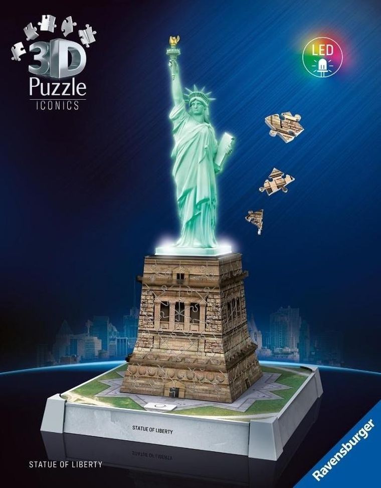 Ravensburger, Iconics, Statua Wolności, puzzle 3D LED, 128 elementów
