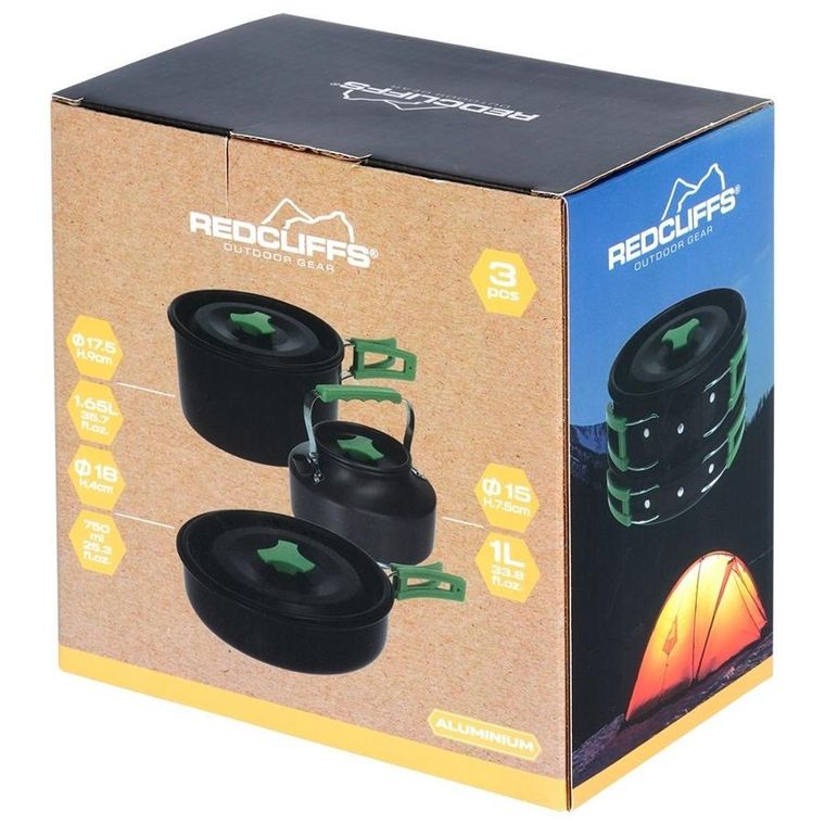 RedCliffs, naczynia turystyczne aluminiowe, 750 / 900 ml / 1.65 l, 3 elementy