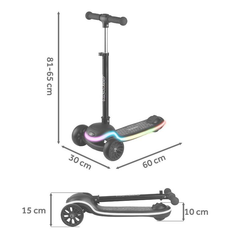 Ricokids, Leddi, hulajnoga 3-kołowa, balansowa, LED, czarna