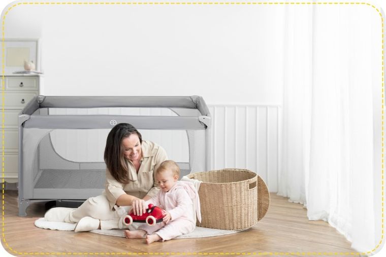 Ricokids, łóżeczko turystyczne, z materacem i torbą, jasnoszare