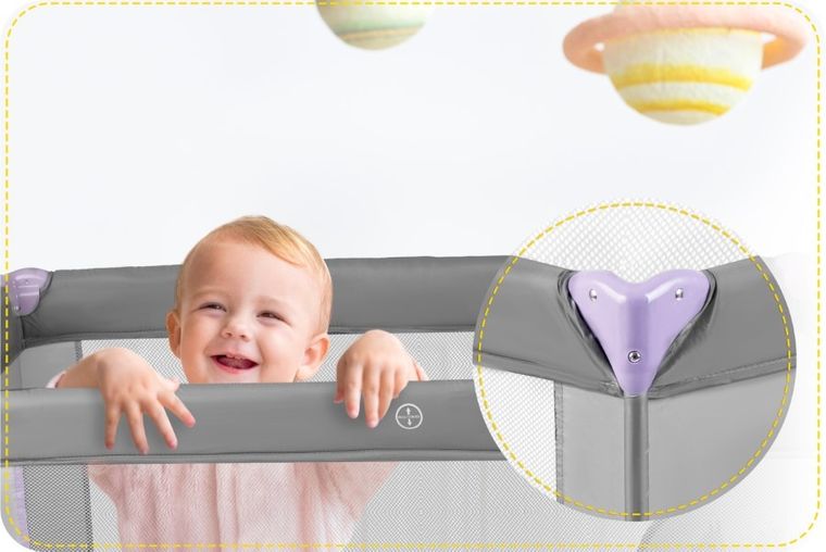 Ricokids, łóżeczko turystyczne, z materacem i torbą, szaro-lawendowe