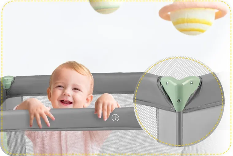 Ricokids, łóżeczko turystyczne, z materacem i torbą, szaro-miętowe