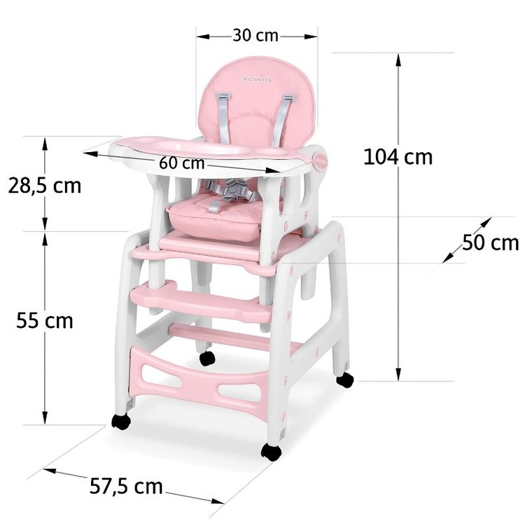Ricokids, Sinco, krzesełko do karmienia, 5w1, różowe