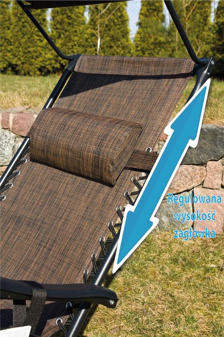 Saska Garden, składany leżak ogrodowy z daszkiem, brązowy, 173-52/65-110 cm