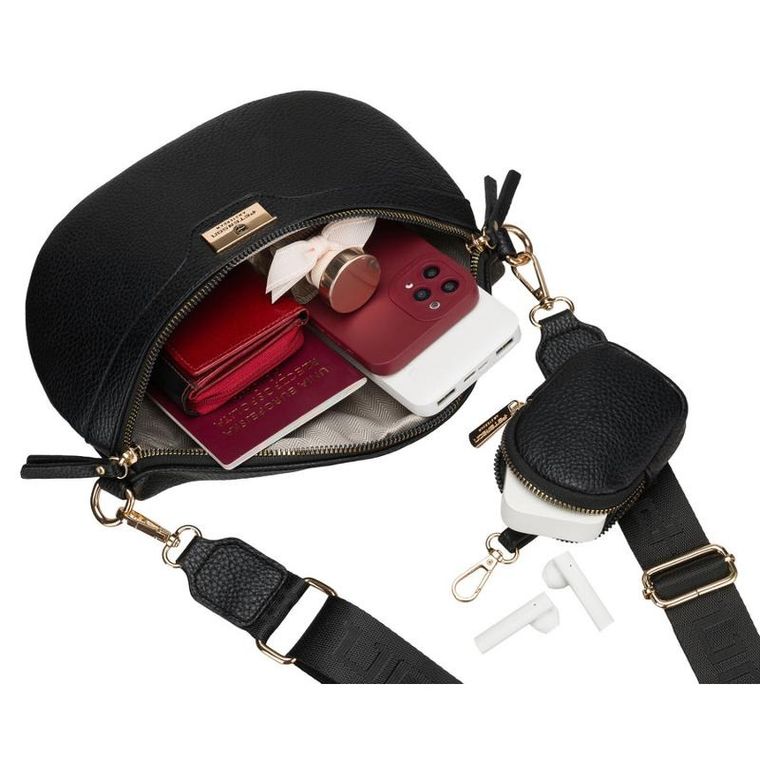 Saszetka na biodro, nerka, czarna, skóra ekologiczna, Peterson