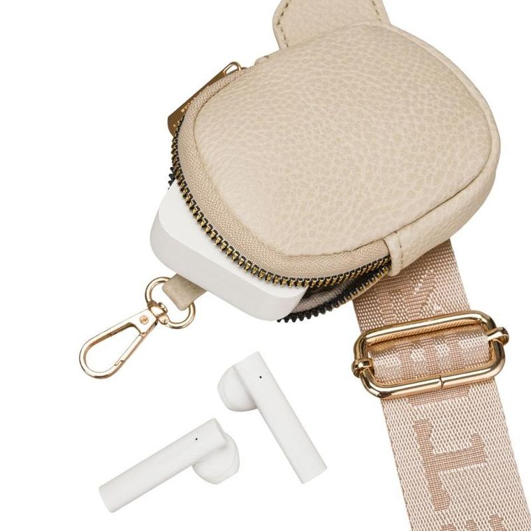 Saszetka na biodro, nerka, jasnobeżowa, skóra ekologiczna, Peterson