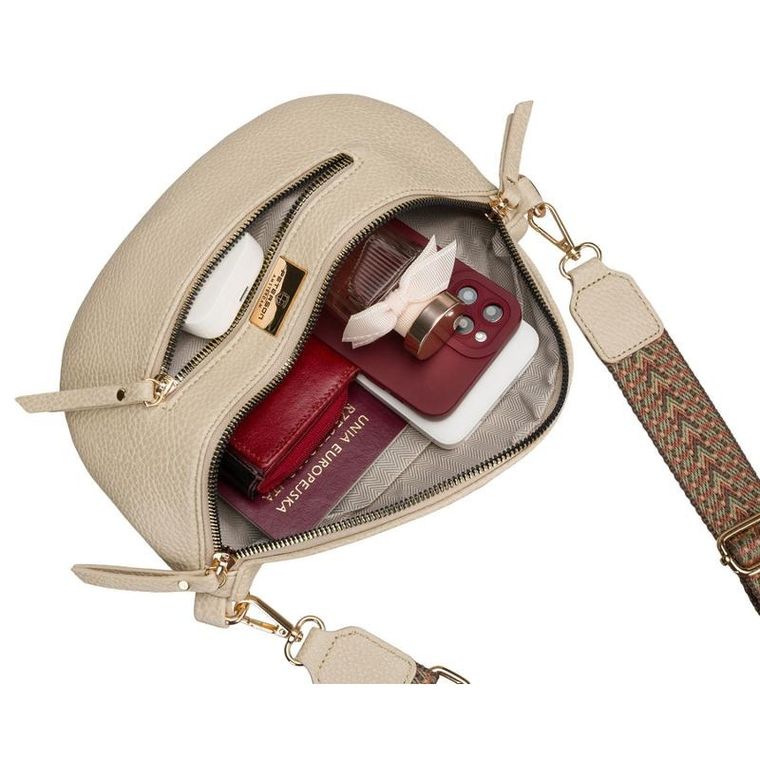 Saszetka na biodro, nerka, jasnobeżowa, skóra ekologiczna, Peterson