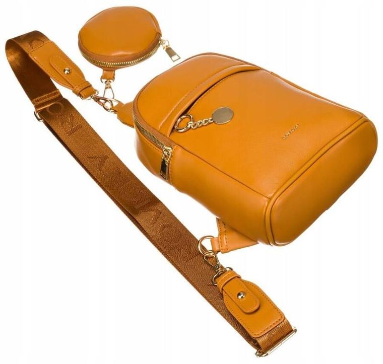 Saszetka na ramię, nerka, brązowa, skóra ekologiczna, Rovicky