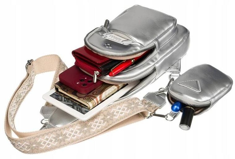 Saszetka na ramię, nerka, srebrna, skóra ekologiczna, Rovicky