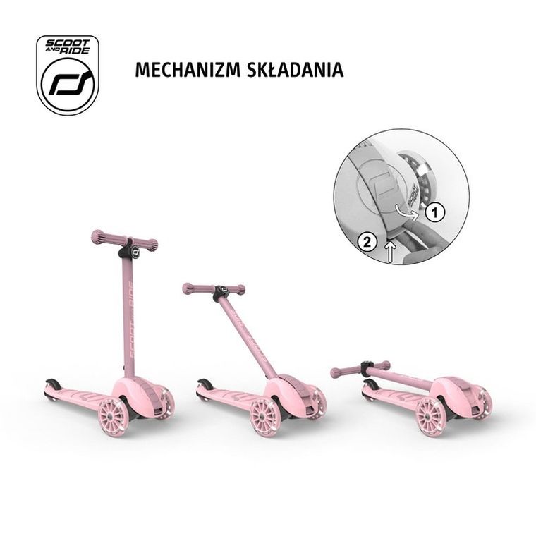 Scoot & Ride, Highwaykick 3S, hulajnoga z systemem sterowania 2w1, Rose