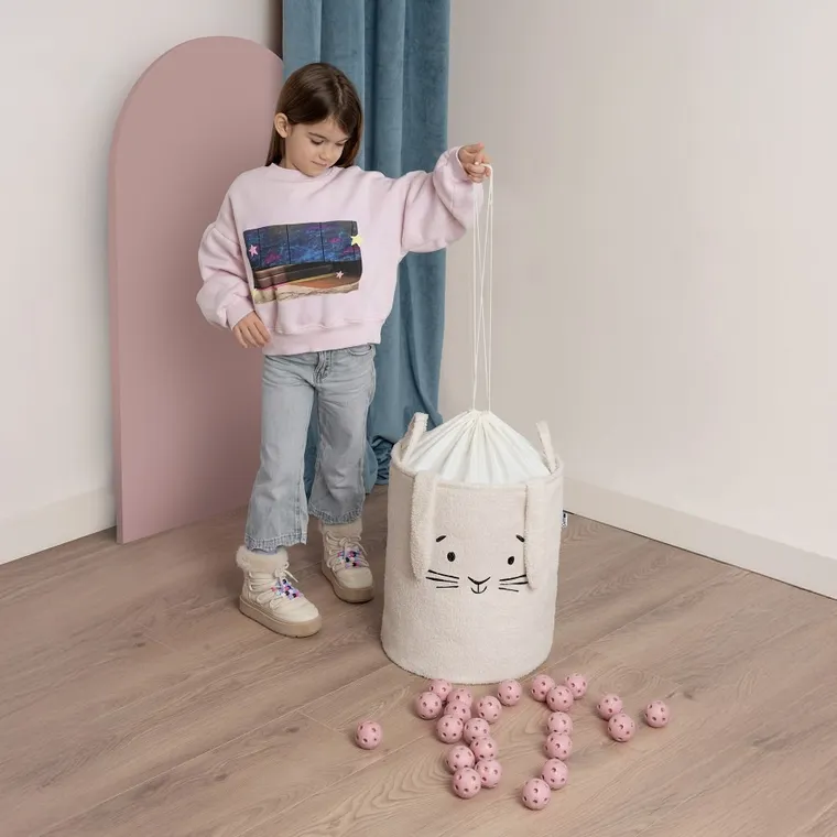 Sipo, Królik, kosz na zabawki XL, premium boucle, zamykany na ściągacz, kremowy