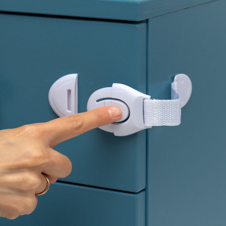 Sipo, zestaw zabezpieczeń do szaf i szuflad z paskiem elastycznym na zatrzask, 10 szt.