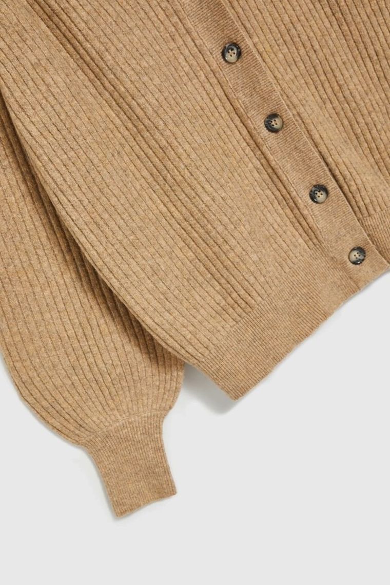 Sweter damski, rozpinany, beżowy, Moodo