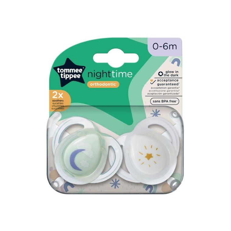 Tommee Tippee, Night, smoczek uspokajający, 0-6 m, 2 szt.