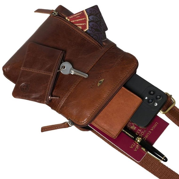 Torba listonoszka, brązowa, skórzana, Peterson