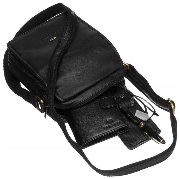 Torba listonoszka, czarna, skórzana, Peterson