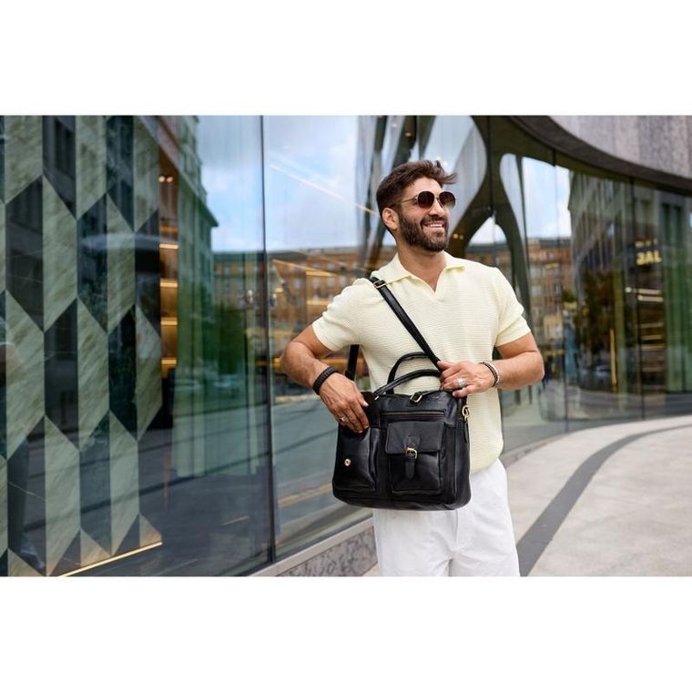 Torba na laptopa, czarna, skórzana, 13,3", Peterson