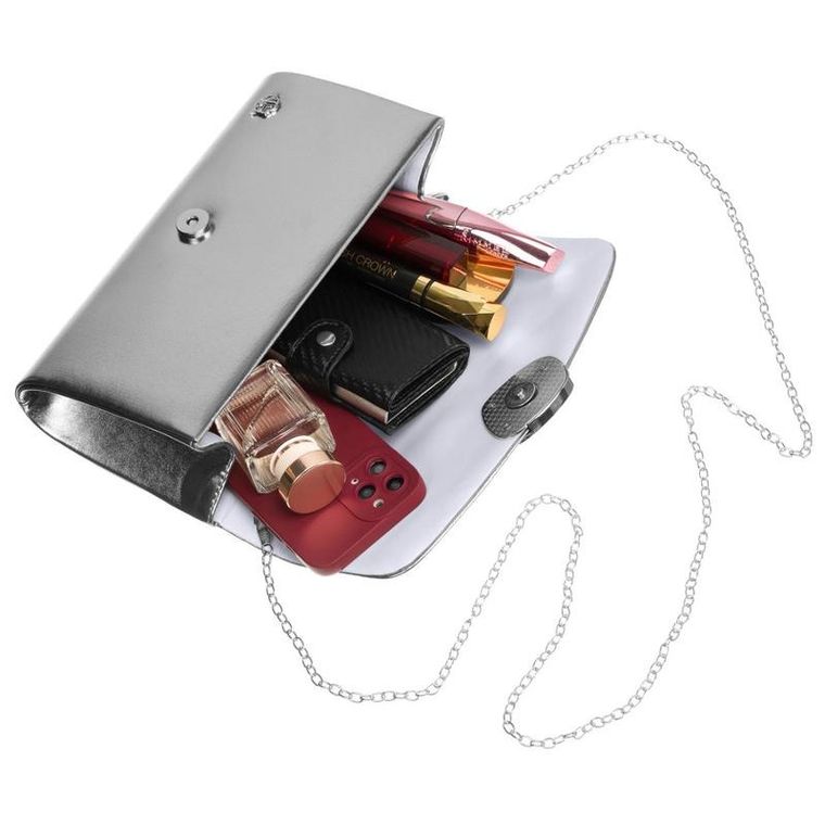 Torebka kopertówka, srebrna, skóra ekologiczna, Rovicky