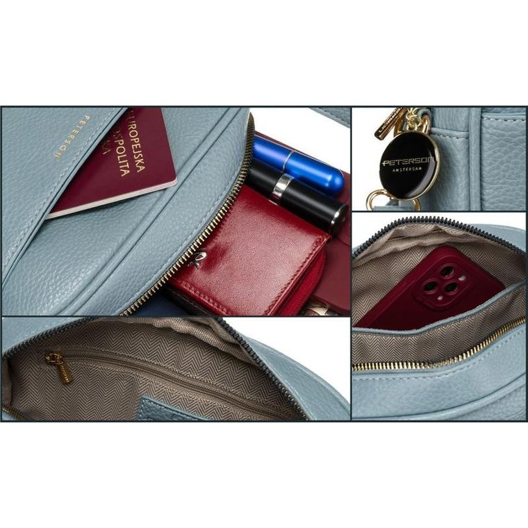 Torebka listonoszka, niebieska, skóra ekologiczna, Peterson