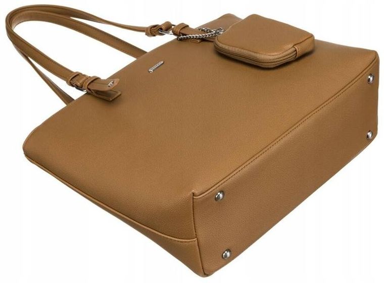 Torebka shopper, jasnobrązowa, skóra ekologiczna, Rovicky