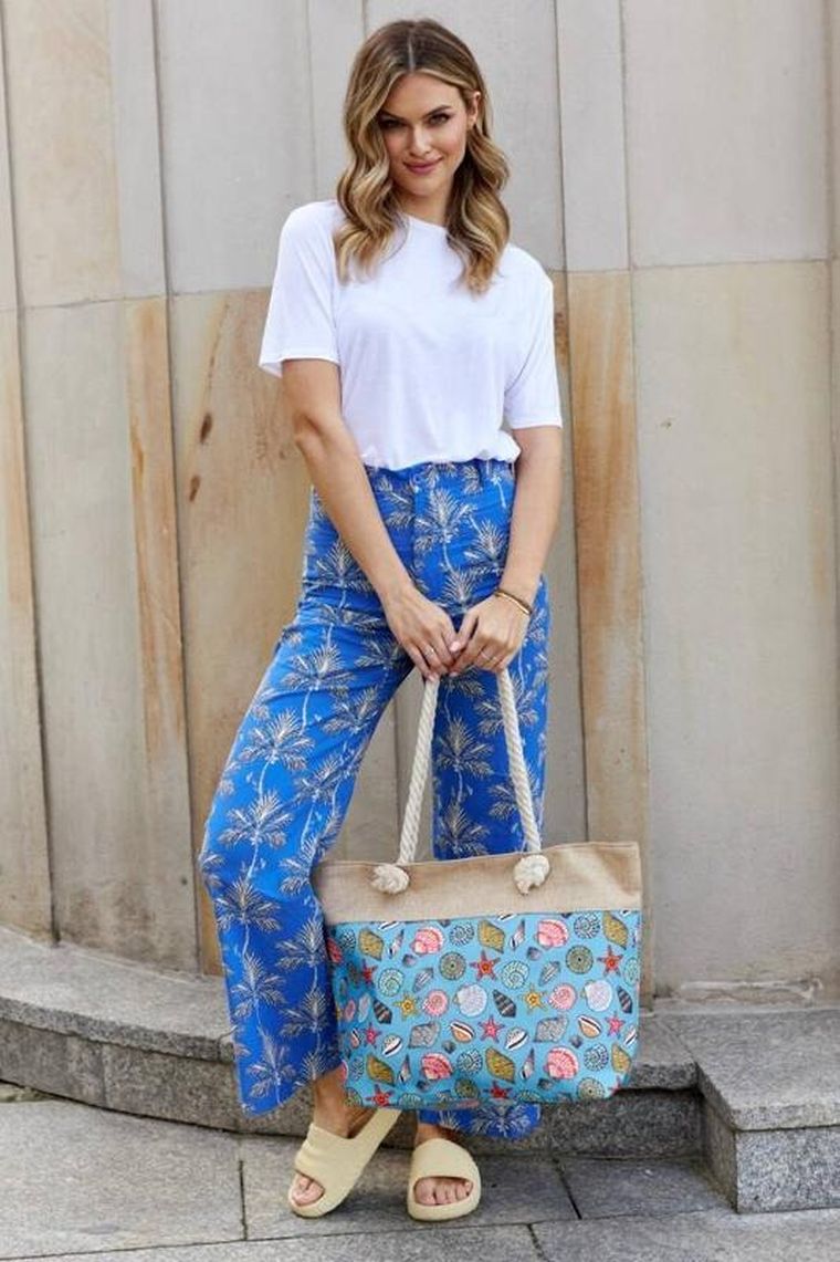 Torebka shopper, niebieska, plażowa