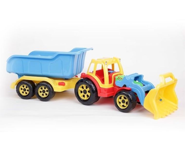 Traktor z ładowarką i przyczepą, pojazd rolniczy