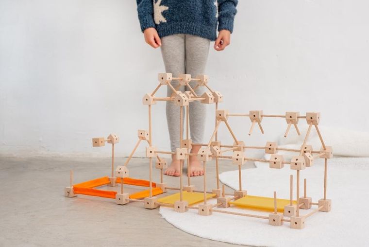 Trigonos, Mini Trigonos L, drewniane klocki konstrukcyjne, 130 elementów