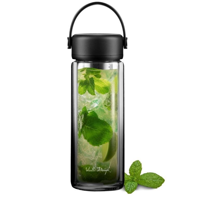 Vialli Design, Fuori, butelka z podwójną ścianką i zaparzaczem, czarna, 350 ml