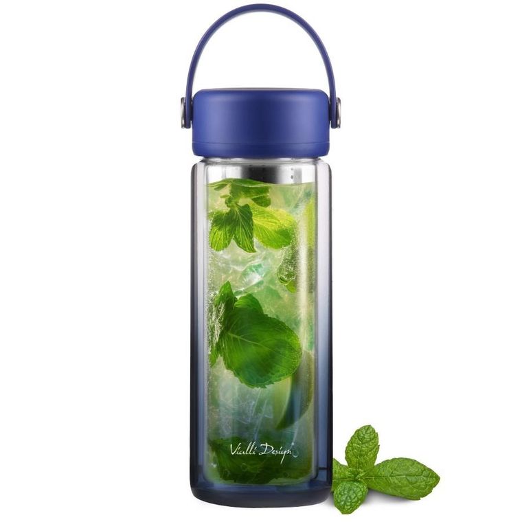 Vialli Design, Fuori, butelka z podwójną ścianką i zaparzaczem, granatowa, 350 ml