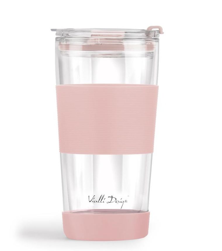 Vialli Design, kubek termiczny szklany ze słomką, 600 ml, różowy Fuori