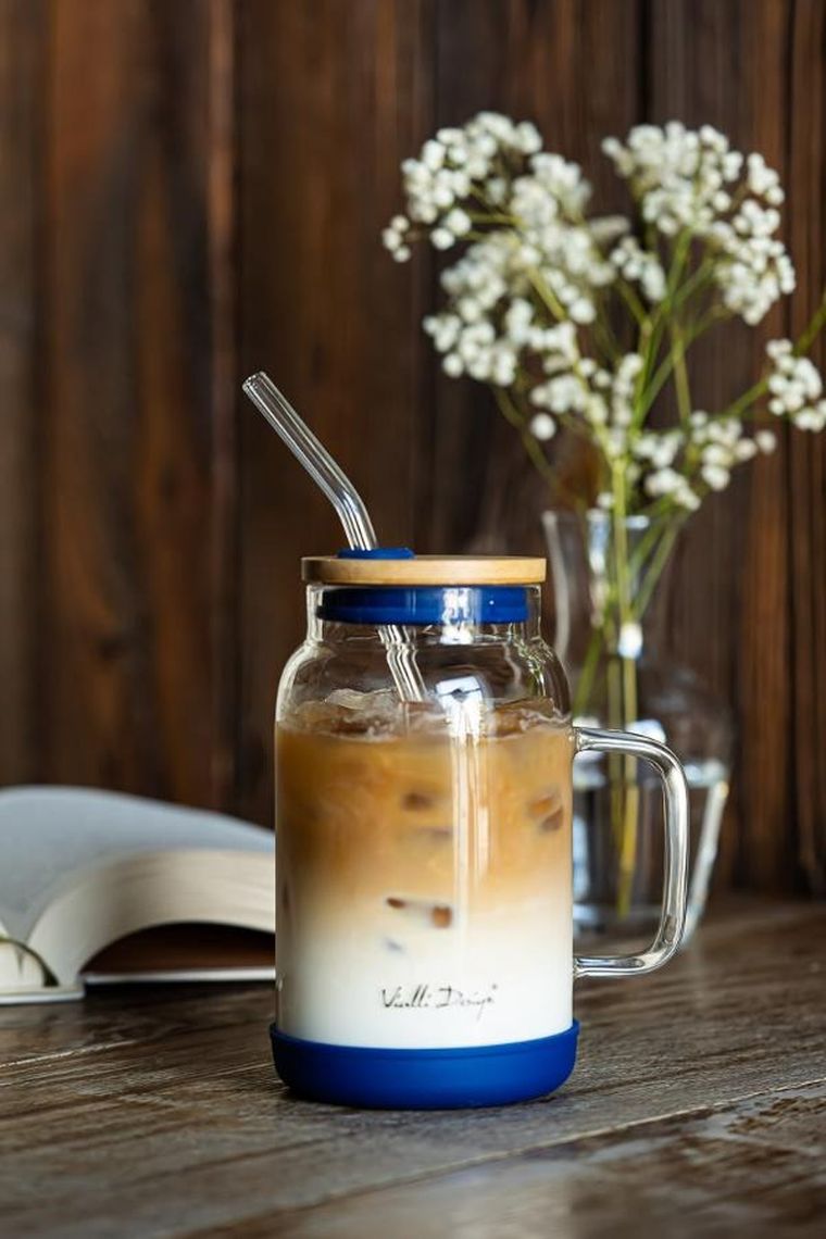 Vialli Design, słoik ze słomką, 600 ml, granatowy Fuori