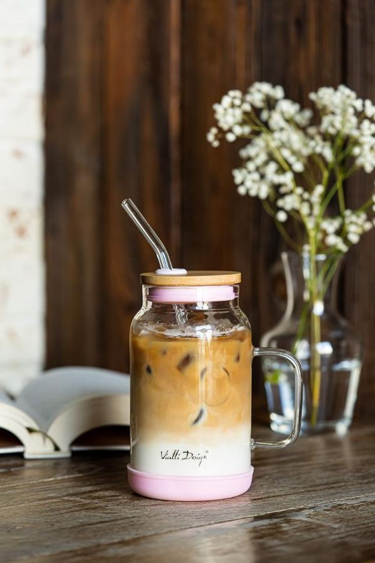 Vialli Design, słoik ze słomką, 600 ml, różowy Fuori