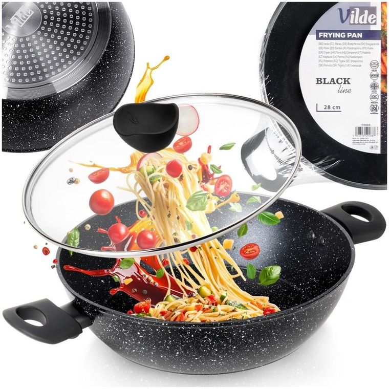 Vilde, Black line, patelnia granitowa głęboka ze szklaną pokrywką, 28 cm, 3,5 l