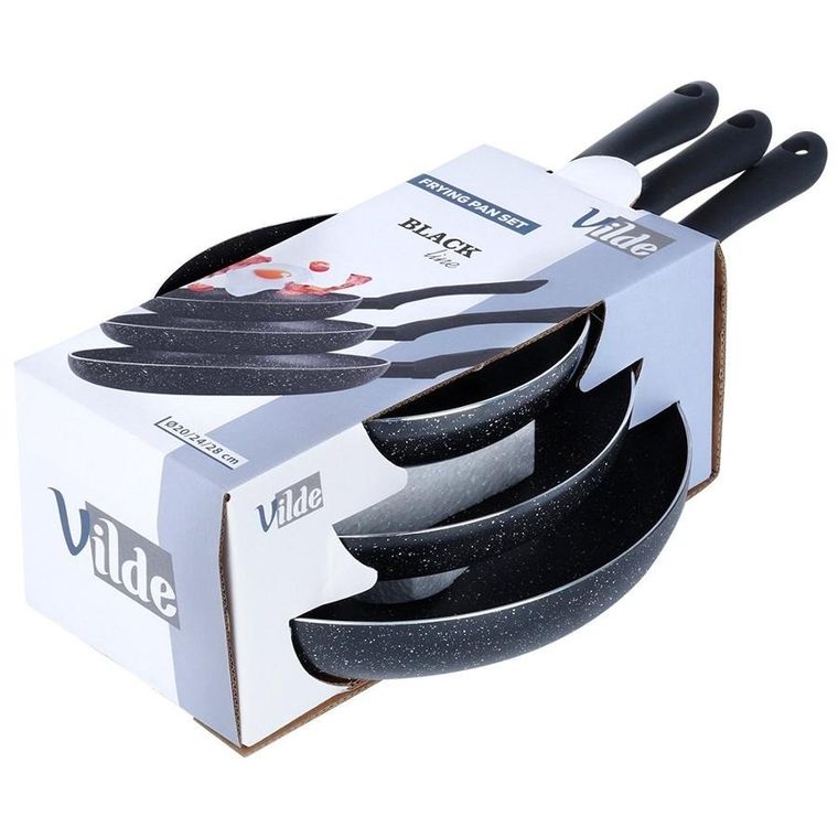 Vilde, Black Line, zestaw patelni granitowy, 20/24/28 cm, 3 szt.