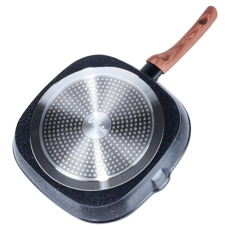 Vilde, Black&Wood, patelnia do grillowania granitowa kwadratowa, 28-28 cm