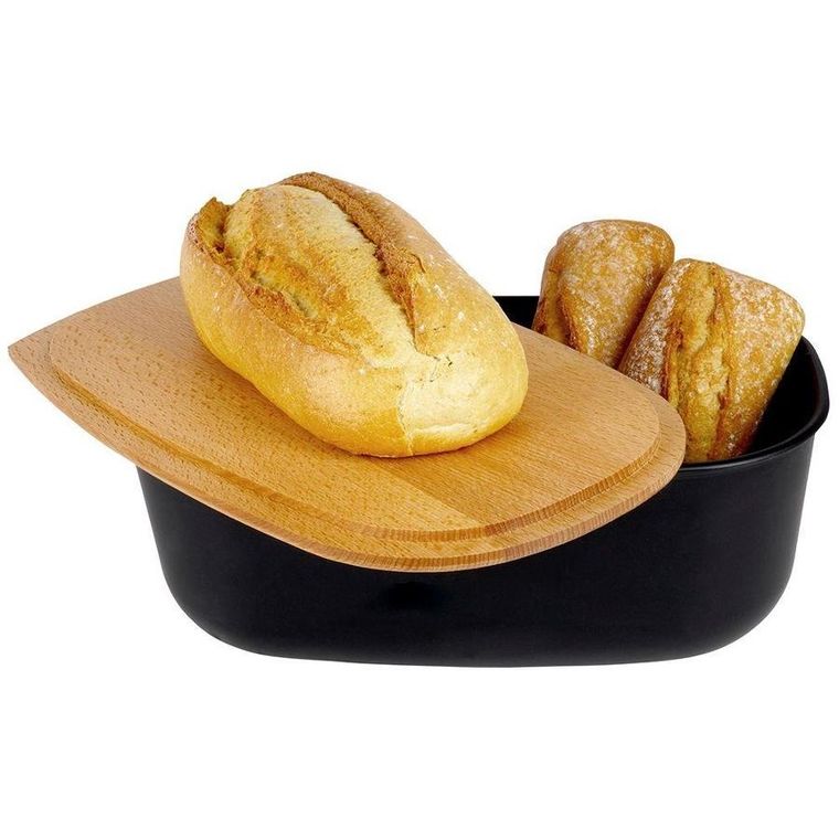 Vilde, chlebak, z drewnianą deską, czarny, 39-23.5-15.5 cm