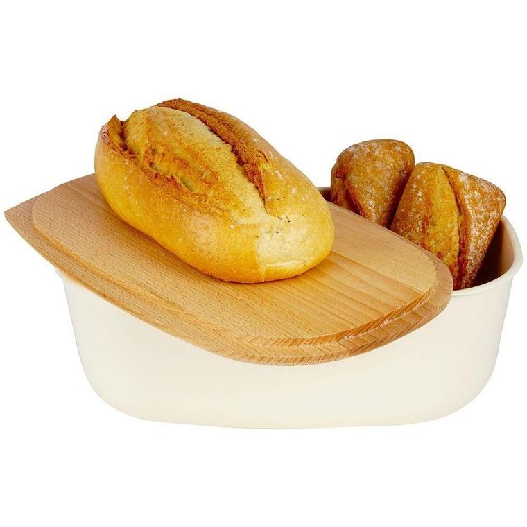 Vilde, chlebak, z drewnianą deską, kremowy, 39-23.5-15.5 cm